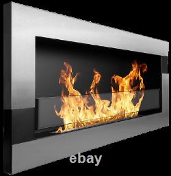 Wall Mounted Bio Ethanol Fireplace 900 x 400 Real Flame Inox Black Biofire Glass