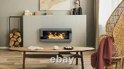 Wall Mounted Bio Ethanol Fireplace 900 x 400 Real Flame Inox Black Biofire Glass