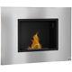 Wall Mounted Ethanol Fireplace Stainless Steel 1.5l Tank 3h Burning Time Silver