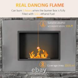 Wall Mounted Ethanol Fireplace Stainless Steel 1.5L Tank 3h Burning Time Silver