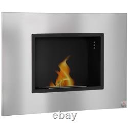Wall Mounted Fireplace Heater Bioethanol Stainless Flame Effect Modern Heat