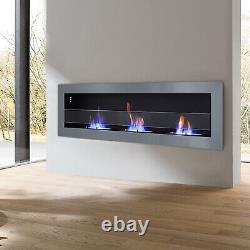 Wall Mounted/Insert Bio Ethanol Fireplace Glass Biofire Fire 3 Burner 120cm Grey