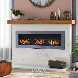 Wall Mounted/Insert Bio Ethanol Fireplace Glass Biofire Fire 3 Burner 120cm Grey