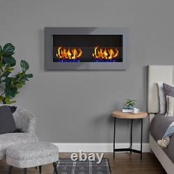 Wall Mounted/Insert Bio Ethanol Fireplace Glass Biofire Fire Burner 90x40cm Grey