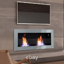 Wall Mounted/Insert Bio Ethanol Fireplace Glass Biofire Fire Burner 90x40cm Grey