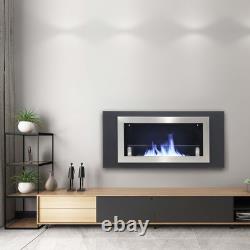 Wall Mounted LED Fireplace Biofire Bio Ethanol, Electric Fire Heater Steel Black