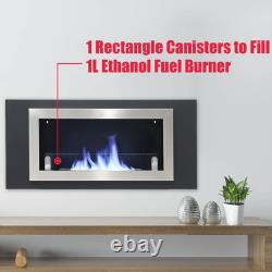 Wall Mounted LED Fireplace Biofire Bio Ethanol, Electric Fire Heater Steel Black