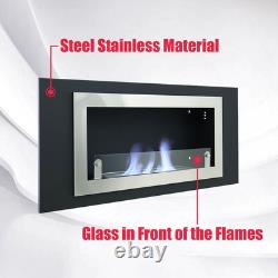 Wall Mounted LED Fireplace Biofire Bio Ethanol, Electric Fire Heater Steel Black