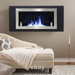 Wall Mounted LED Fireplace Biofire Bio Ethanol, Electric Fire Heater Steel Black