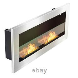 Wall Mounted Recessed Bio Ethanol Fire Fireplace 900 x 400mm in Stainless Steel