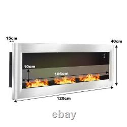 Wall Mounted /Recessed Inset Bio Ethanol Fireplace 1200 x 400mm with Glass Panel
