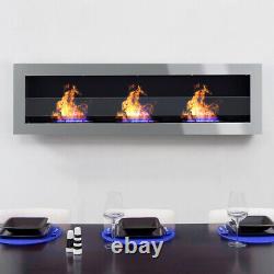 Wall Mounting Bio Ethanol Fireplace Heater 140 with Glass Biofire Stainless Grey