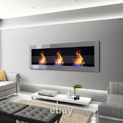 Wall Mounting Bio Ethanol Fireplace Heater 140 with Glass Biofire Stainless Grey