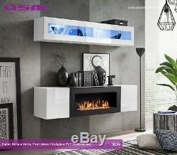 Wall Unit Fly N2 Ww PVC High Gloss Push Click With Bio Ethanol Fireplace LED