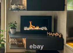 Wall-hung bio-fireplace 650x400, black, textured matt