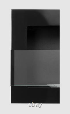 Wall-hung bio-fireplace with glass 650x400, black gloss