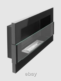 Wall-hung bio-fireplace with glass 650x400, black gloss
