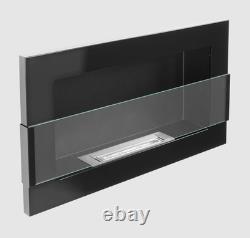 Wall-hung bio-fireplace with glass 650x400, black gloss