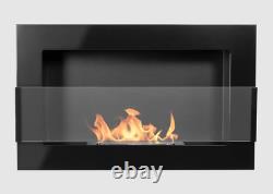 Wall-hung bio-fireplace with glass 650x400, black gloss