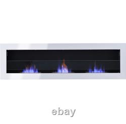 WarmieHomy Bio Ethanol Fireplace Indoor Wall Mounted Recessed White 140cm