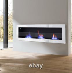 WarmieHomy Bio Ethanol Fireplace Indoor Wall Mounted Recessed White 140cm