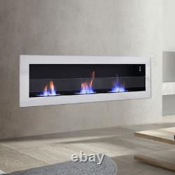 WarmieHomy Bio Ethanol Fireplace Indoor Wall Mounted Recessed White 140cm