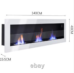 WarmieHomy Bio Ethanol Fireplace Indoor Wall Mounted Recessed White 140cm