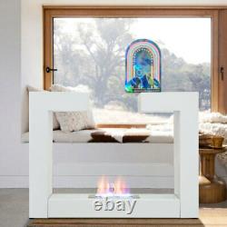 White Bio Ethanol Fireplace Glass Fire Burner Living Space Heater Freestanding
