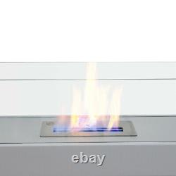 White Bio Ethanol Fireplace Glass Fire Burner Living Space Heater Freestanding