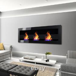 XL 140x40 Fireplace with Glass Bio Ethanol Wall Inset Fire Heater Steel Biofire