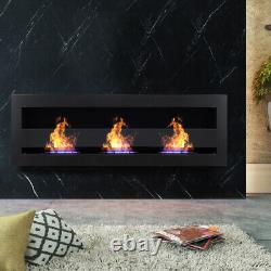 XL 140x40 Fireplace with Glass Bio Ethanol Wall Inset Fire Heater Steel Biofire