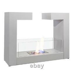 XL Stainless Steel Freestanding White Bio Ethanol Fireplace Biofire Fire Burner